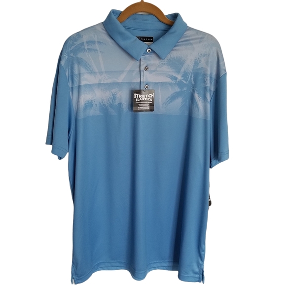 NWT PGA Tour PRO Series Golf Shirt Size XL Blue Palm Tree Print - Picture 1 of 9